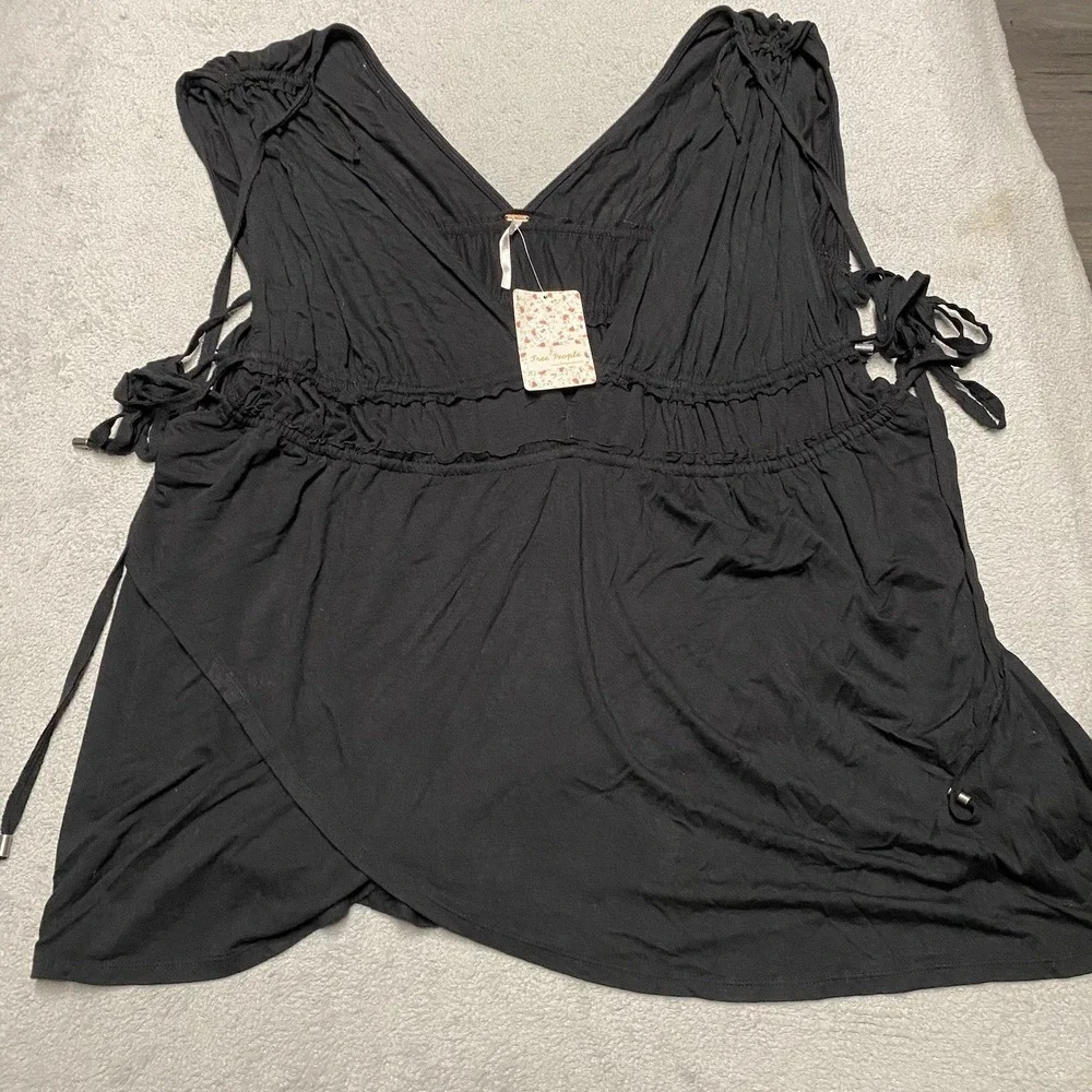 Free People Aries Tank Top Small Black Tie Cinch Flow Festival‎ NEW
